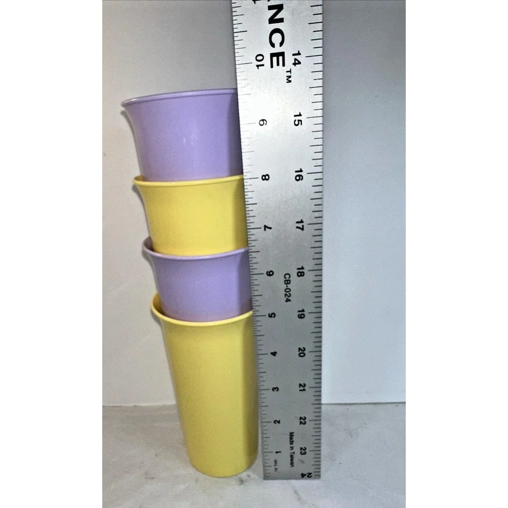 Vintage Tupperware Pastel Bell Tumblers 10.5oz #2374 Yellow Purple Set of 4 NOS